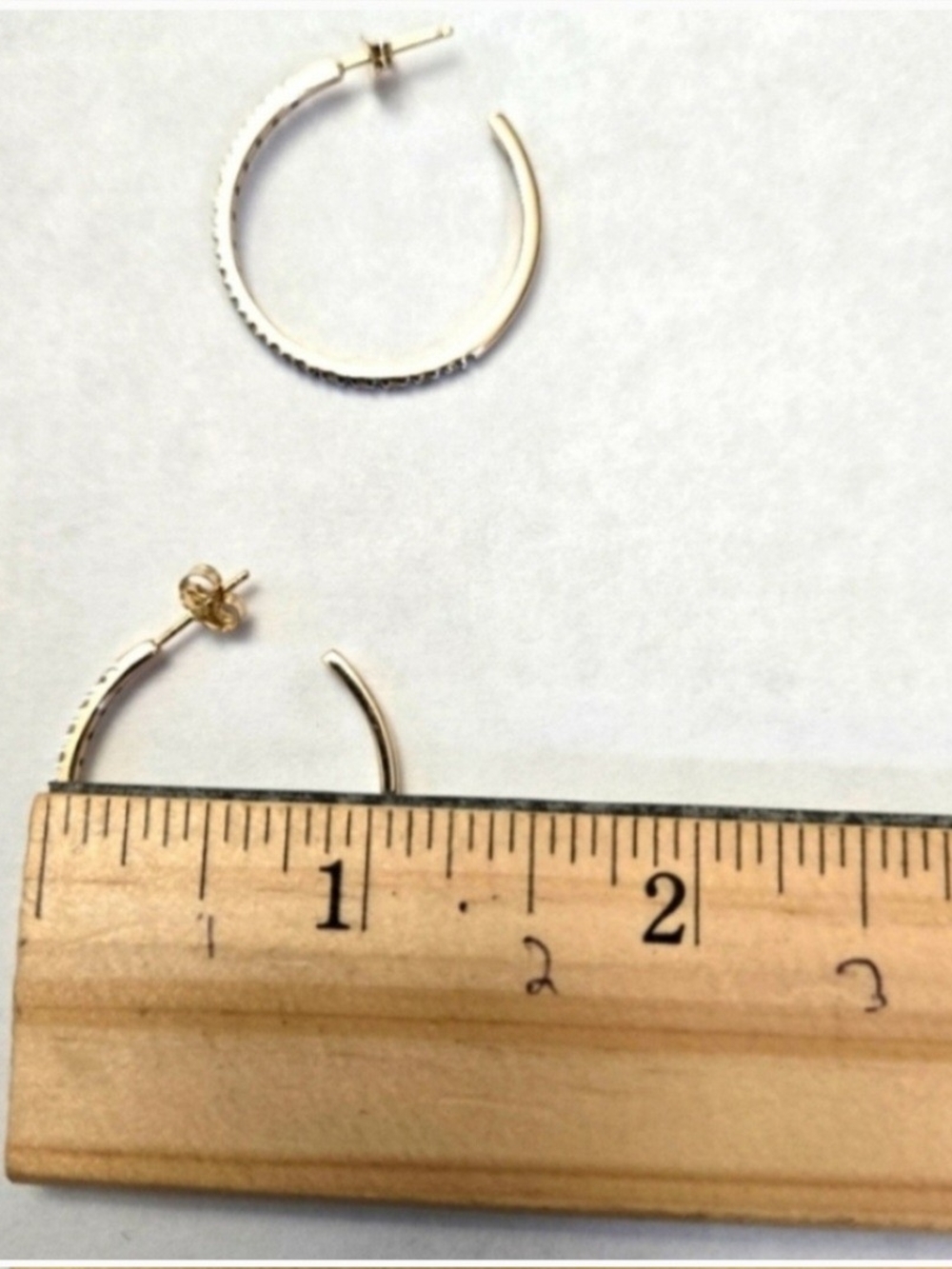 10kt Solid Yellow Gold Diamond Hoops - Picture 5 of 11